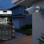 Best Home Security Cameras 2026: No Subscription Required Home security camera mounted on exterior wall with night vision view on phone app